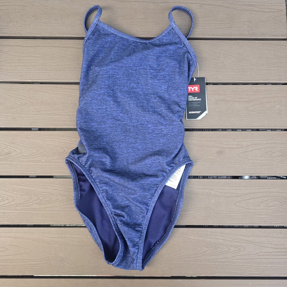 TYR Durafast Youth Girl's Lapped Blue Trinityfit One Piece Swim Sz 26 New